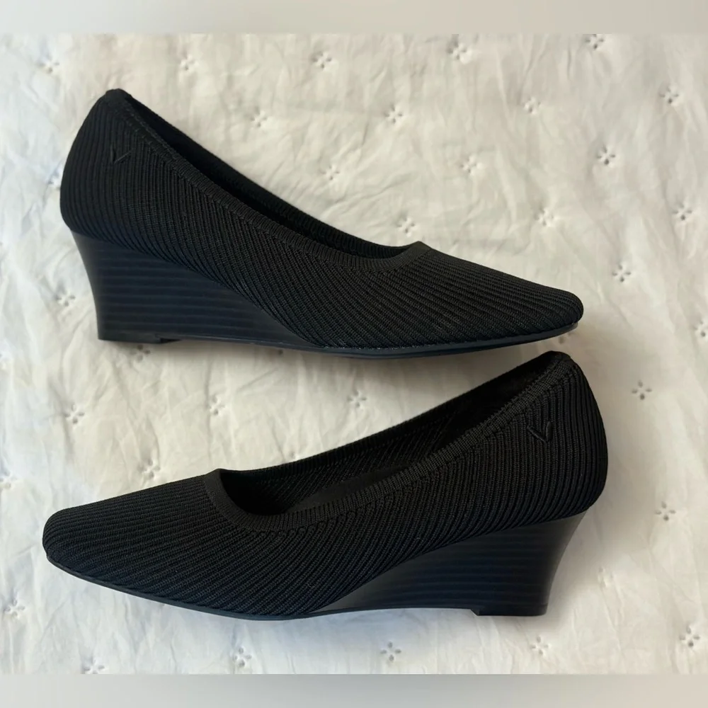 ViVAIA Woman’s Margo Pump Size 36.5 Black Knit Wedge Heel Shoe Square Toe Comfy